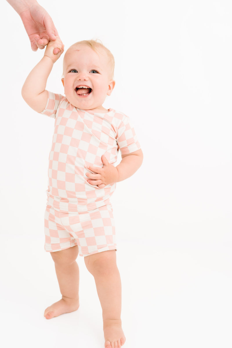 Blush Checkered Bamboo Shorts Set – Little One Shop Co.