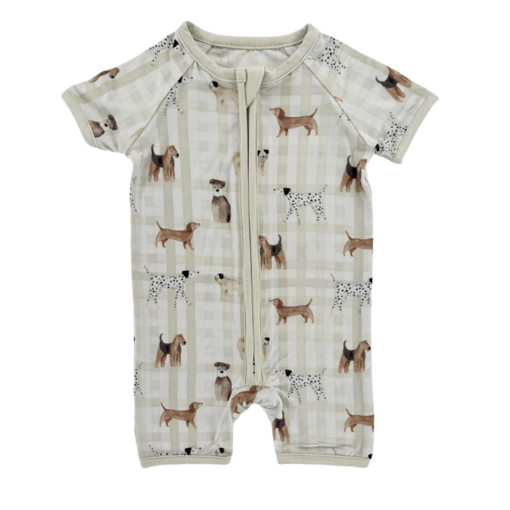 Bamboo Short Sleeve Zippy Romper (Surfs Up Panda Print)