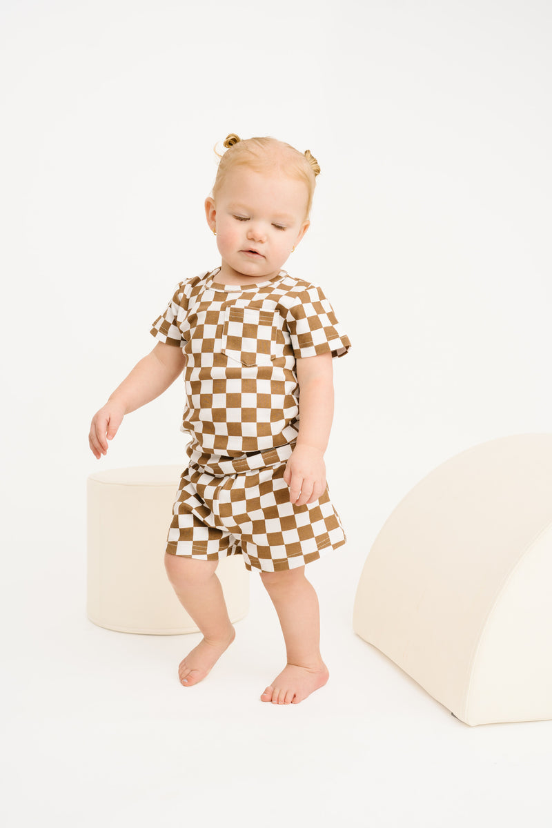 Brown Checkered Pocket Set – Little One Shop Co.
